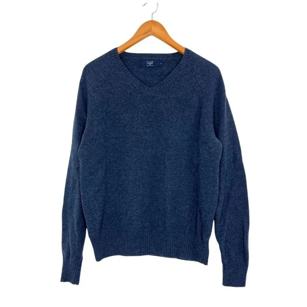 J.Crew 100% Lambswool V-Neck Sweater Blue Men's Sz‎ M Preppy Minimalist Classic